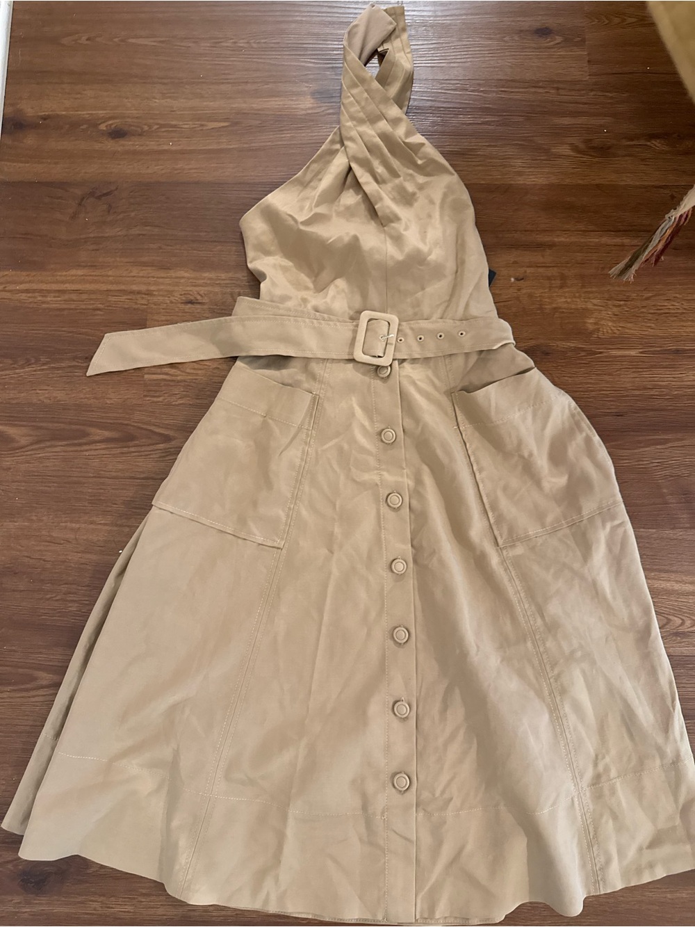 White House Black Market Tan Halter Button-Front Midi Dress with Belt